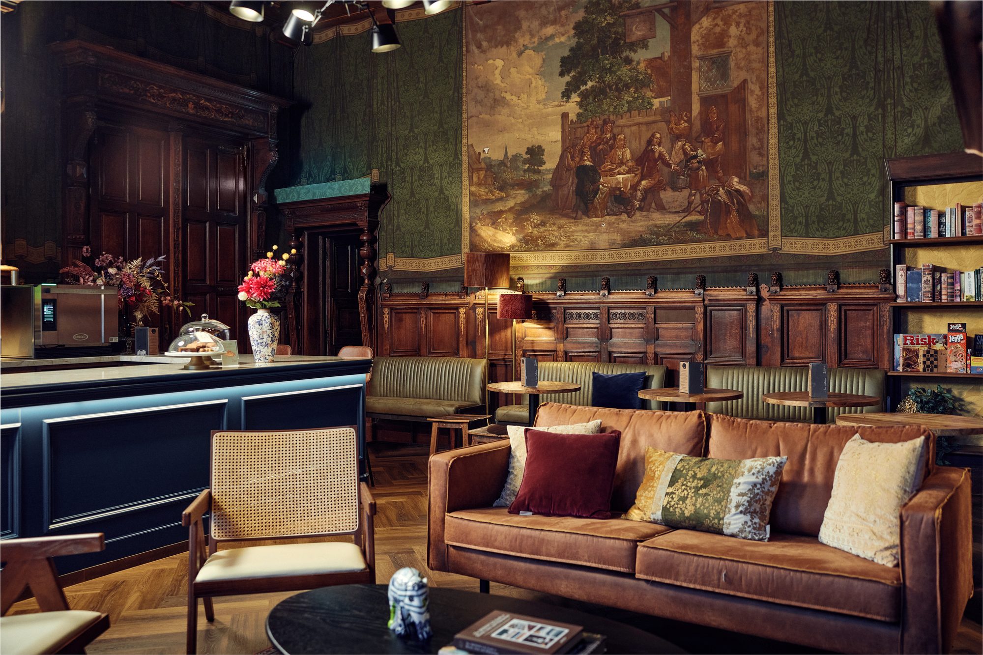 The Elephant Hostel Amsterdam — boutique hostel lobby detail, delivered by Weave Projects.
